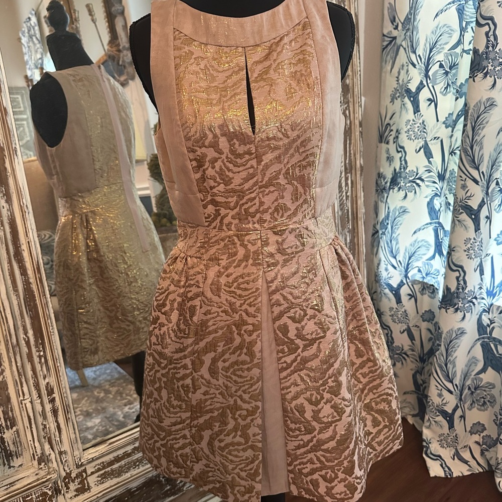 Pink Fit and Flare Mini Dress with Halter Neckline